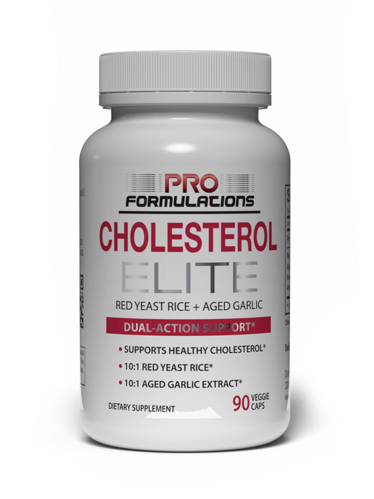 Pro Formulations MD Cholesterol Elite bottle close-up showing veggie capsules for heart-support potential