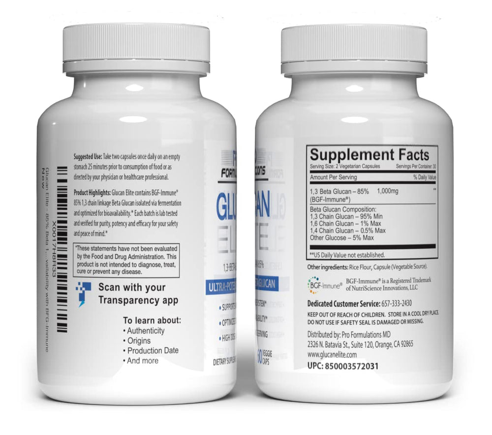 Pro Formulations MD Glucan Elite ingredients list shows purity and absence of fillers