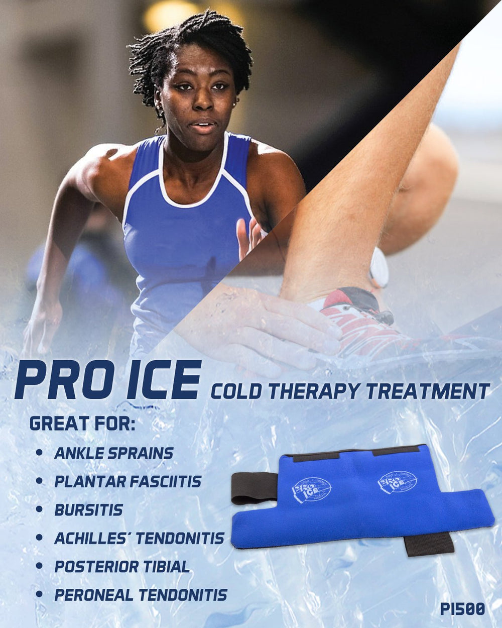 Pro Ice ankle-wrap loop fabric directs cold and keeps therapy dry.