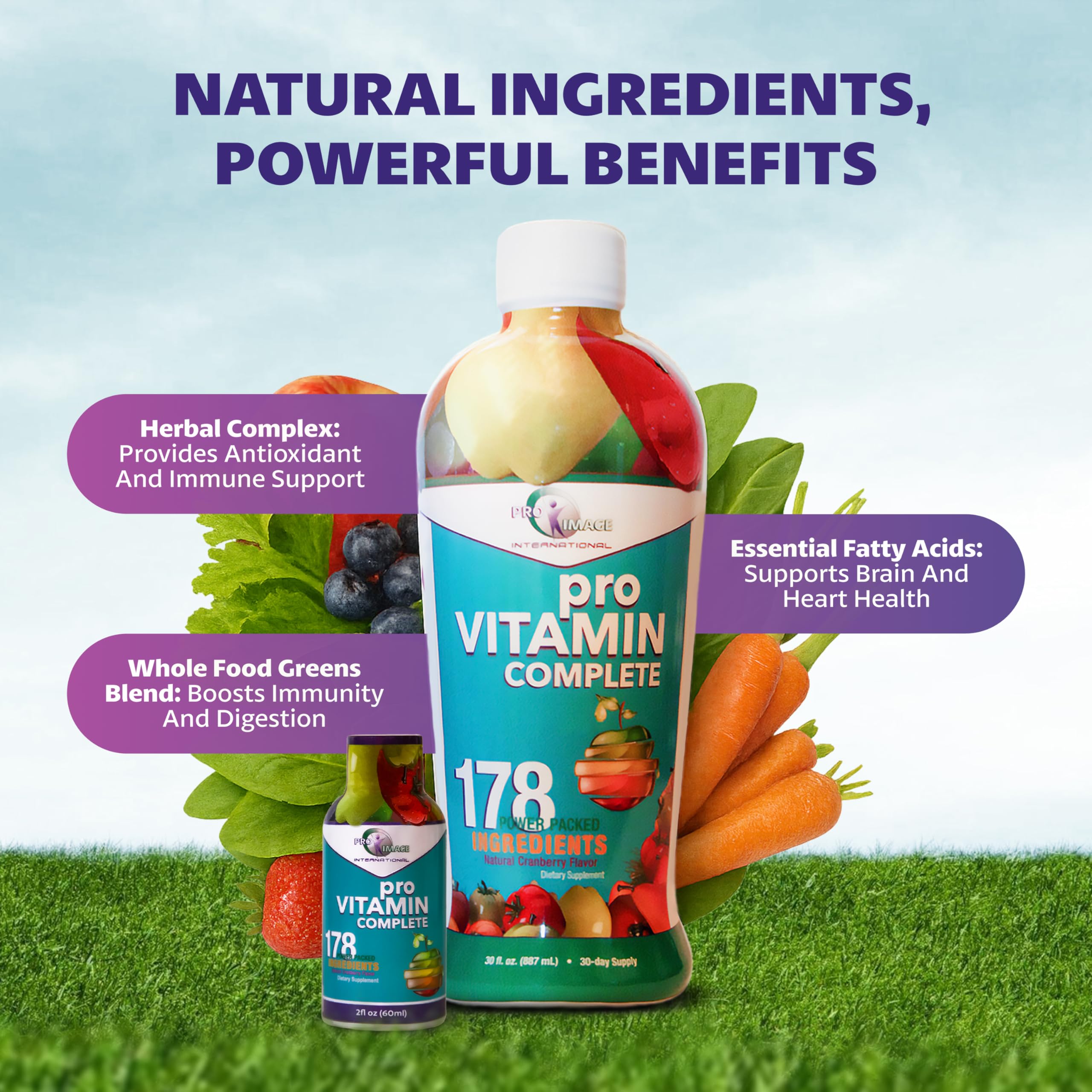 Pro Vitamin Complete liquid amino blend image suggests fast-acting protein support.
