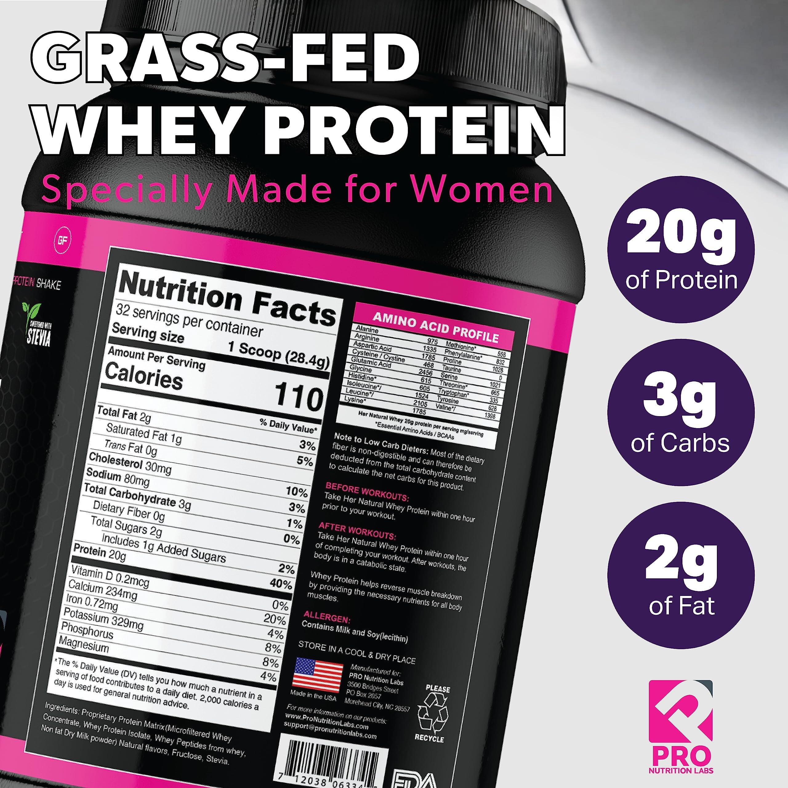 Close-up ingredient panel highlights grass-fed, rBGH-free whey protein isolate