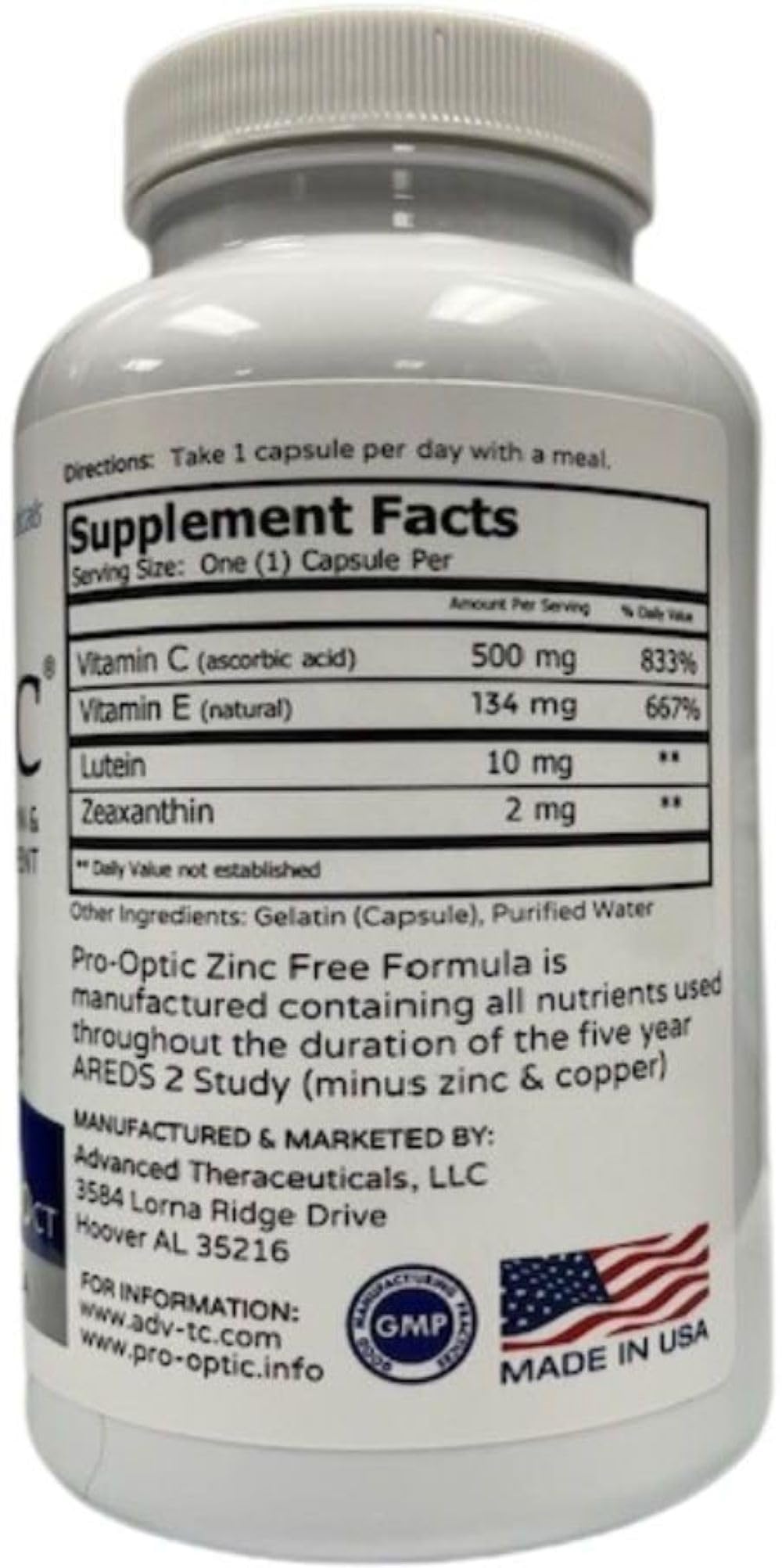 PRO-OPTIC Traditional capsule closeup showing lutein and zeaxanthin for macular support