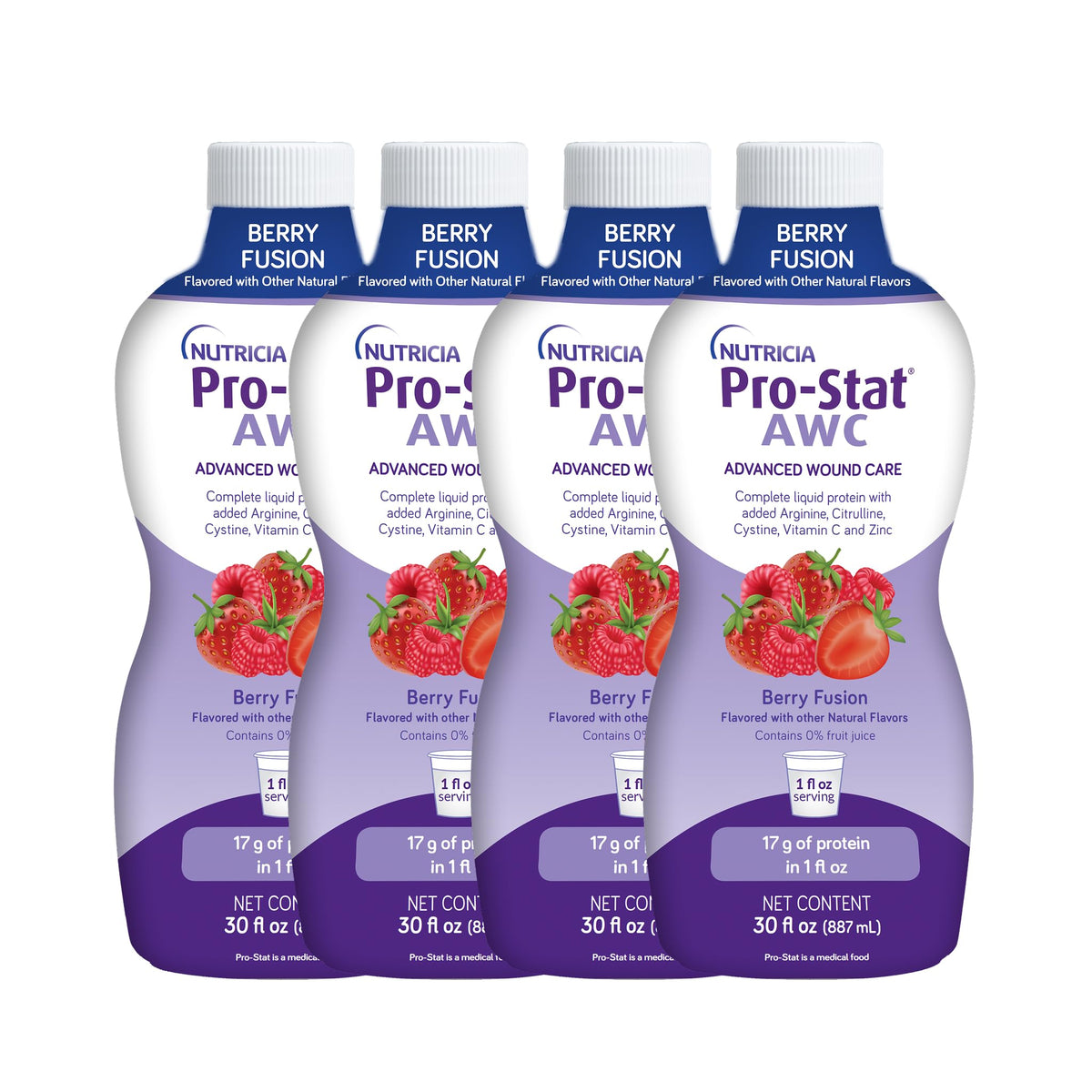 Pro-Stat AWC Berry Fusion bottle front view highlights ready-to-drink nutrition.