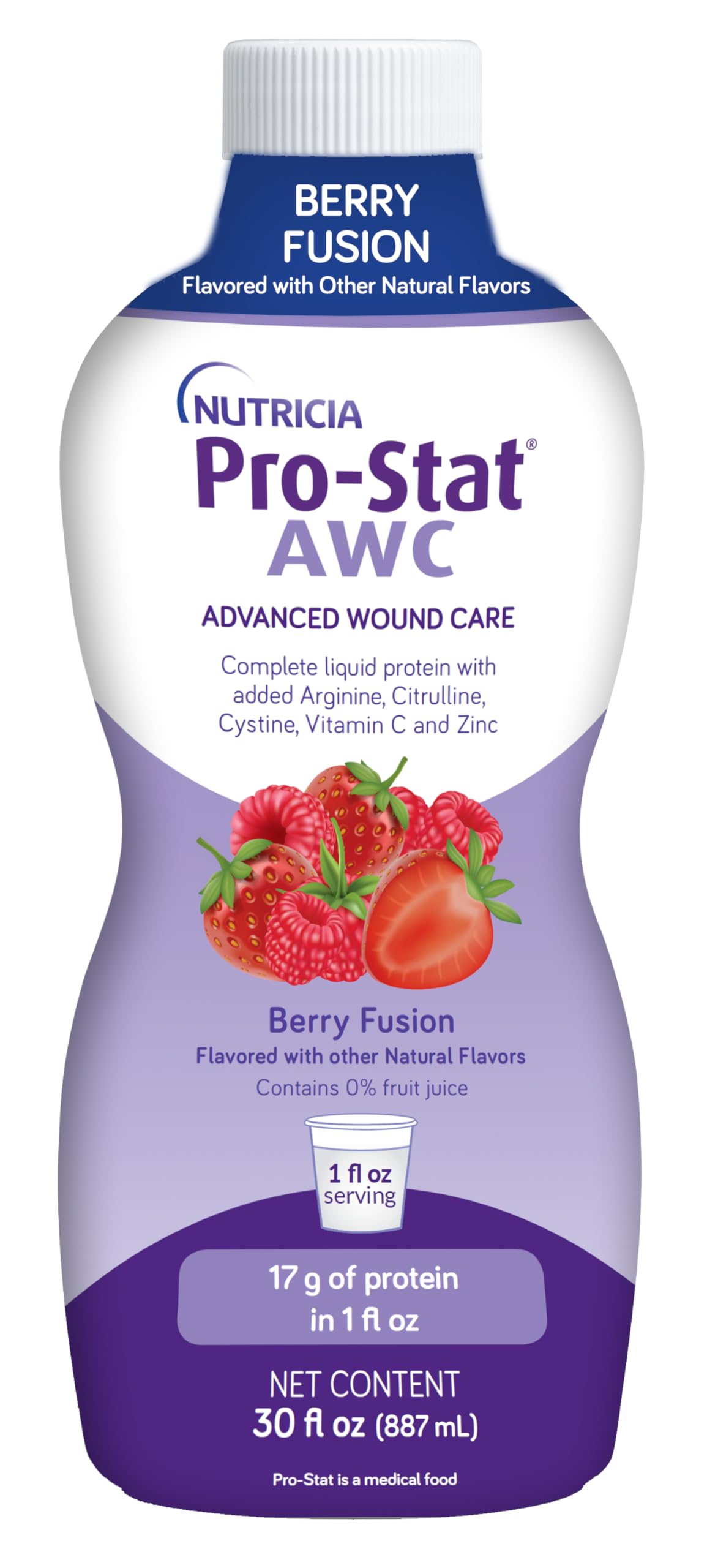Pro-Stat AWC Berry Fusion bottle shown for convenient protein support during recovery