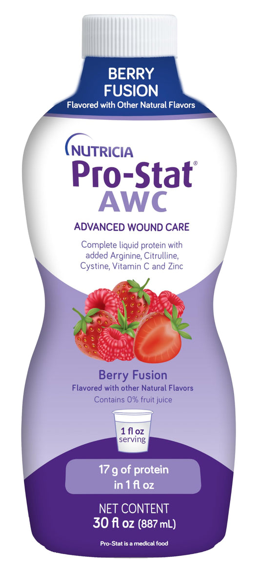 Pro-Stat AWC Berry Fusion bottle shown for convenient protein support during recovery