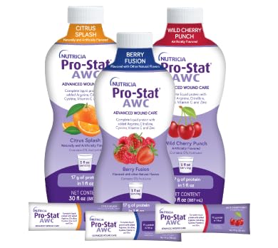 Pro-Stat AWC Berry Fusion pour illustration emphasizes 100 calories per ounce.