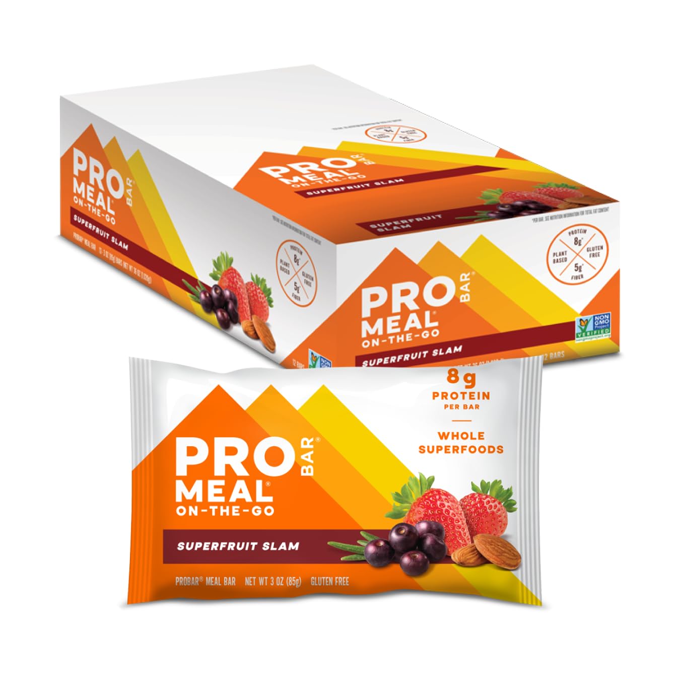PROBAR MEAL Bar Superfruit Slam packaging shown for convenient, healthy snacking.