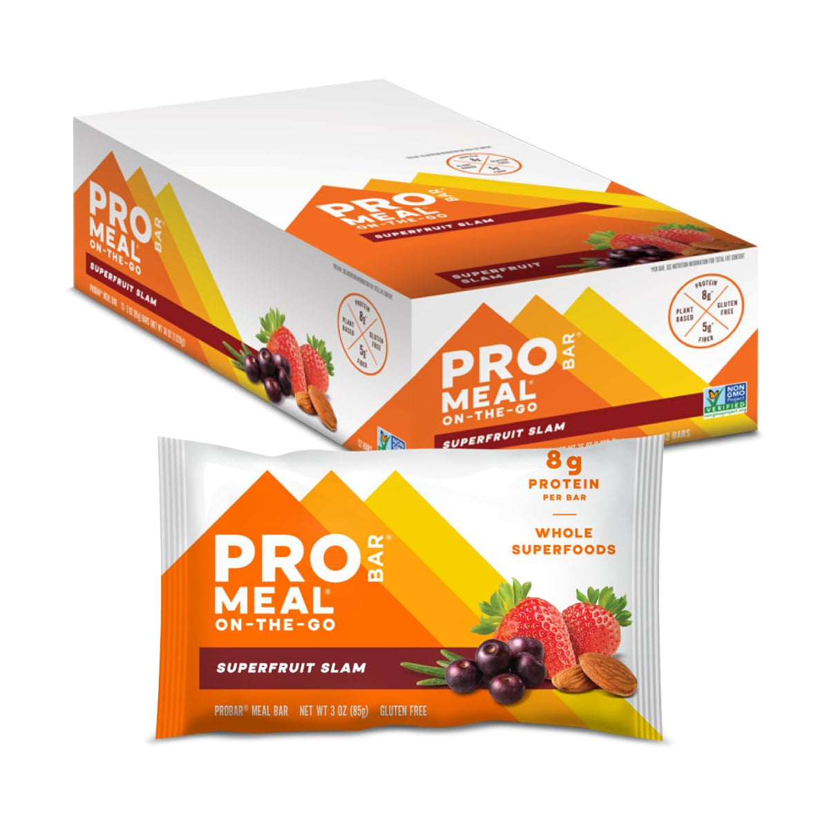 PROBAR MEAL Bar Superfruit Slam packaging shown for convenient, healthy snacking.