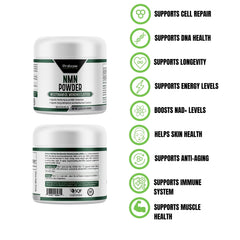 Probase Longevity NMN powder in glass container ready for shelf display