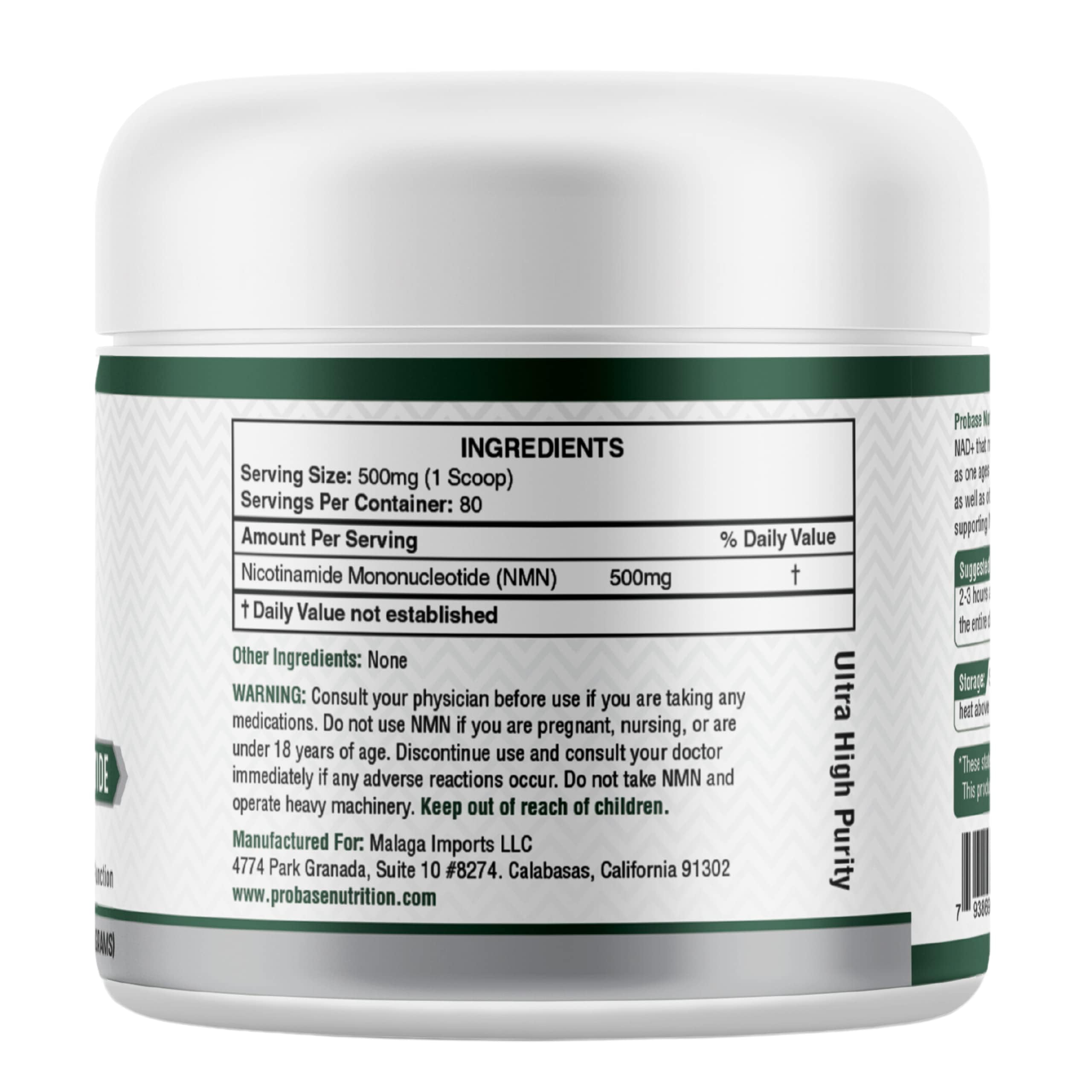 Scoop beside Probase Longevity NMN powder for precise daily dosing