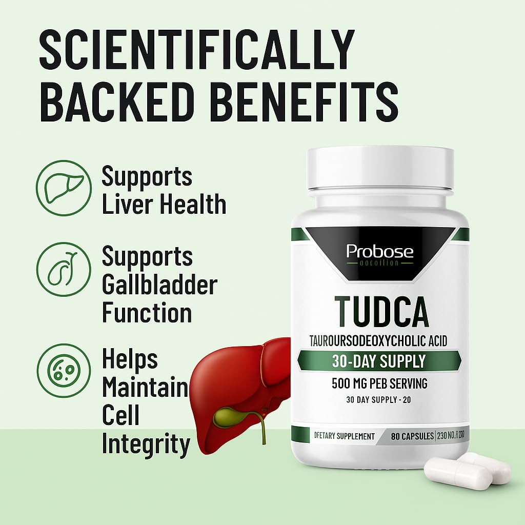 Probase Nutrition TUDCA box packaging beside a glass of water