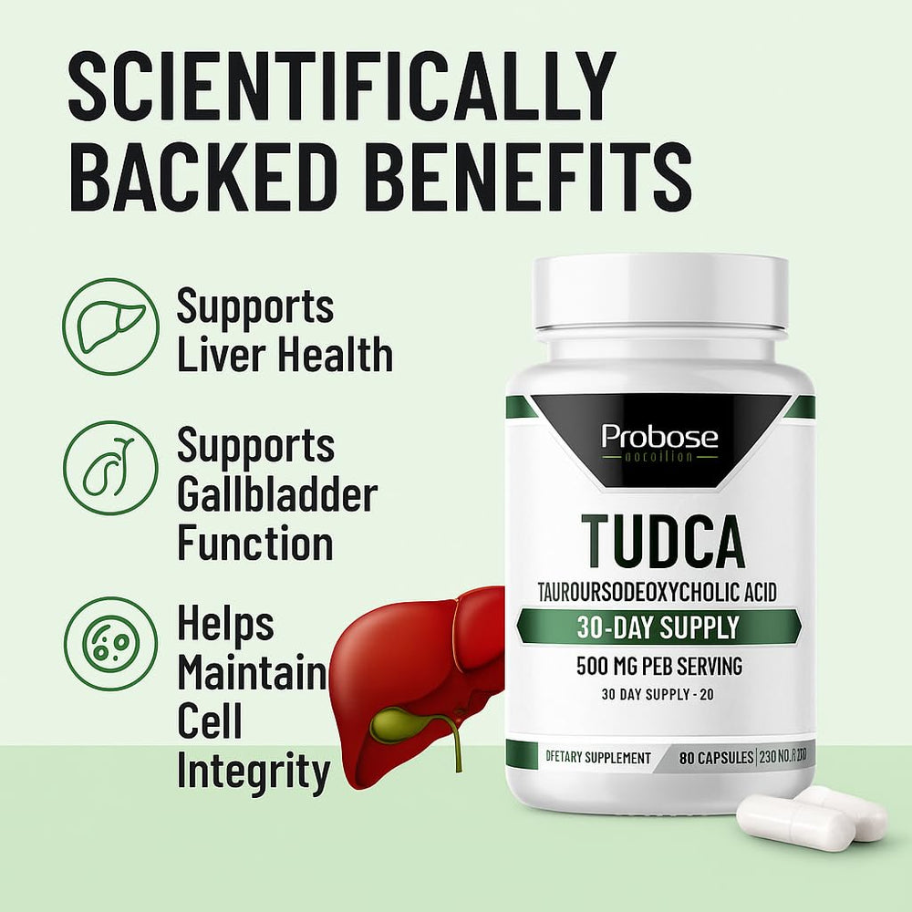 Probase Nutrition TUDCA box packaging beside a glass of water