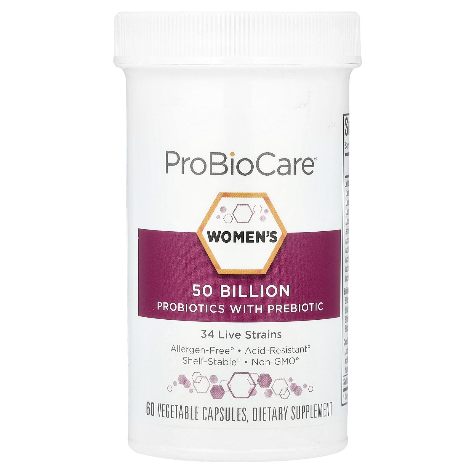 ProBioCare unflavored veggie capsules show allergen-free formula and easy integration.