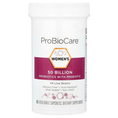 ProBioCare unflavored veggie capsules show allergen-free formula and easy integration.