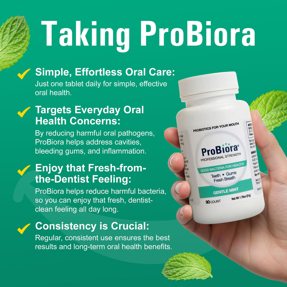ProBiora mint tablet provides long lasting fresh breath between brushing