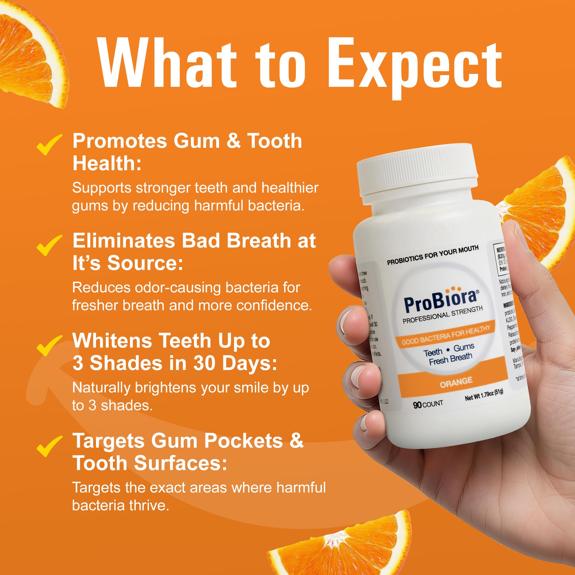 Tablet dissolving on tongue to support mouth balance with ProBiora Health.