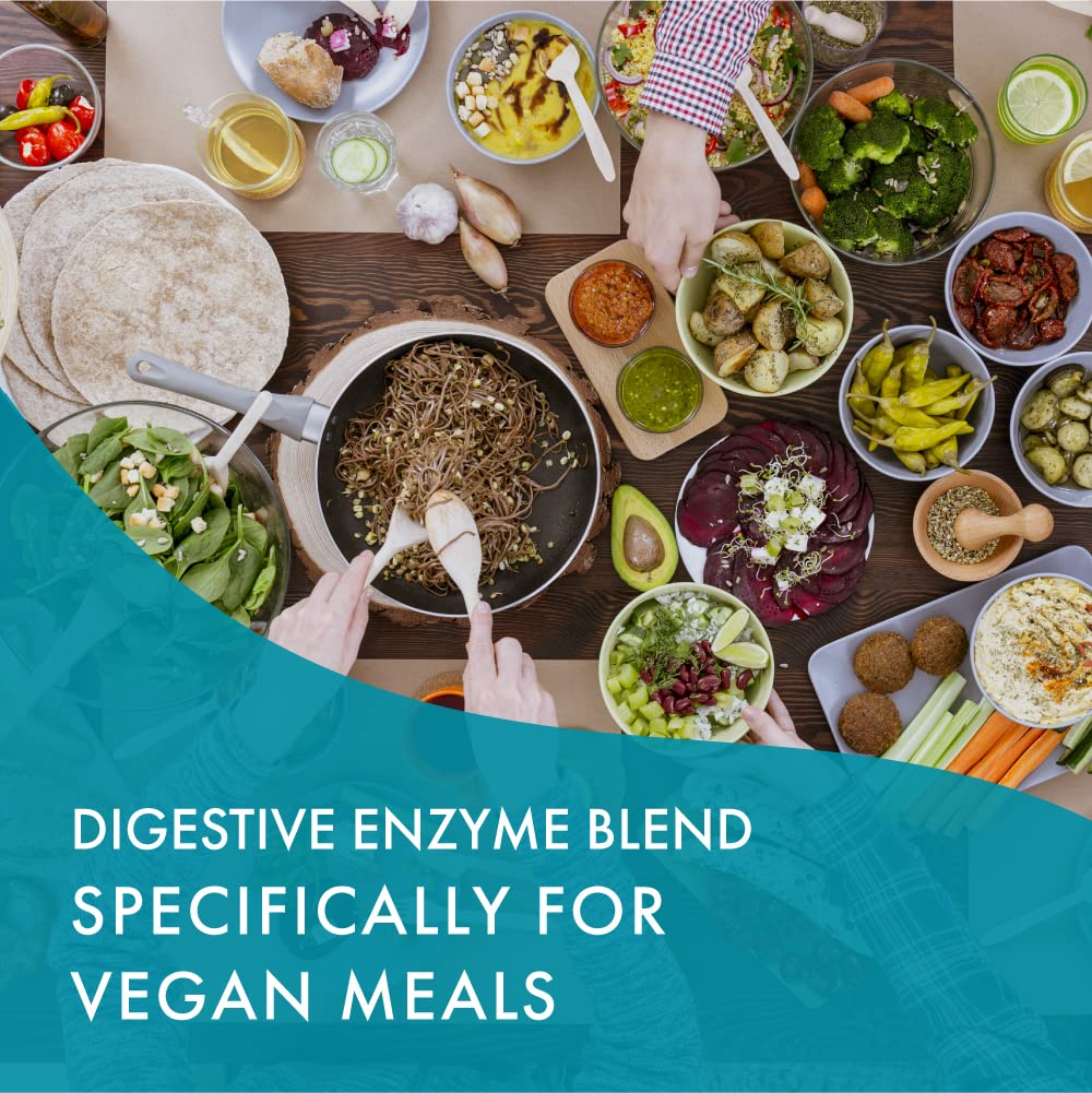 Vegan enzymes supplement on kitchen counter demonstrating convenient daily use.