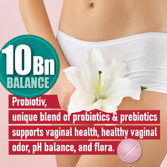 Probiotiv strawberry chewable tablets close up showing texture and flavor for daily use.