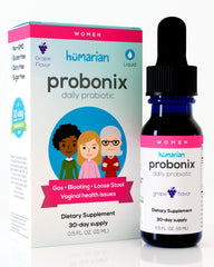 Probonix Humarian bottle with drops promotes gut and vaginal health.