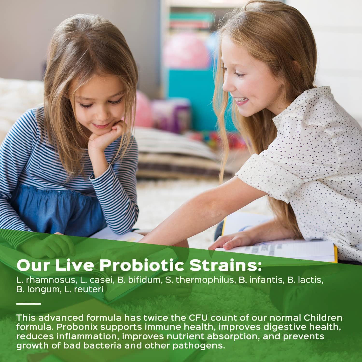 Probonix Kids ingredients showcase eight-strain blend for balanced digestion.