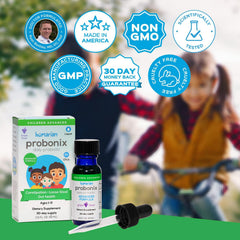 Probonix Kids label closeup emphasizes organic, non-GMO formulation.