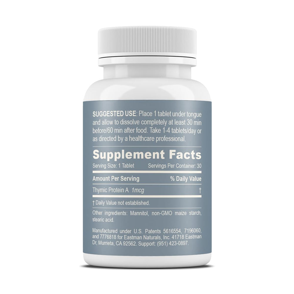 Close-up of ProBoost Thymic Protein A bottle highlighting a clean, minimal formula.