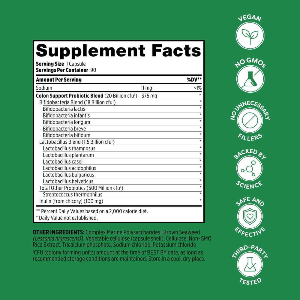 Probulin Colon Support bottle near glass and spoon conveys daily ritual of intake