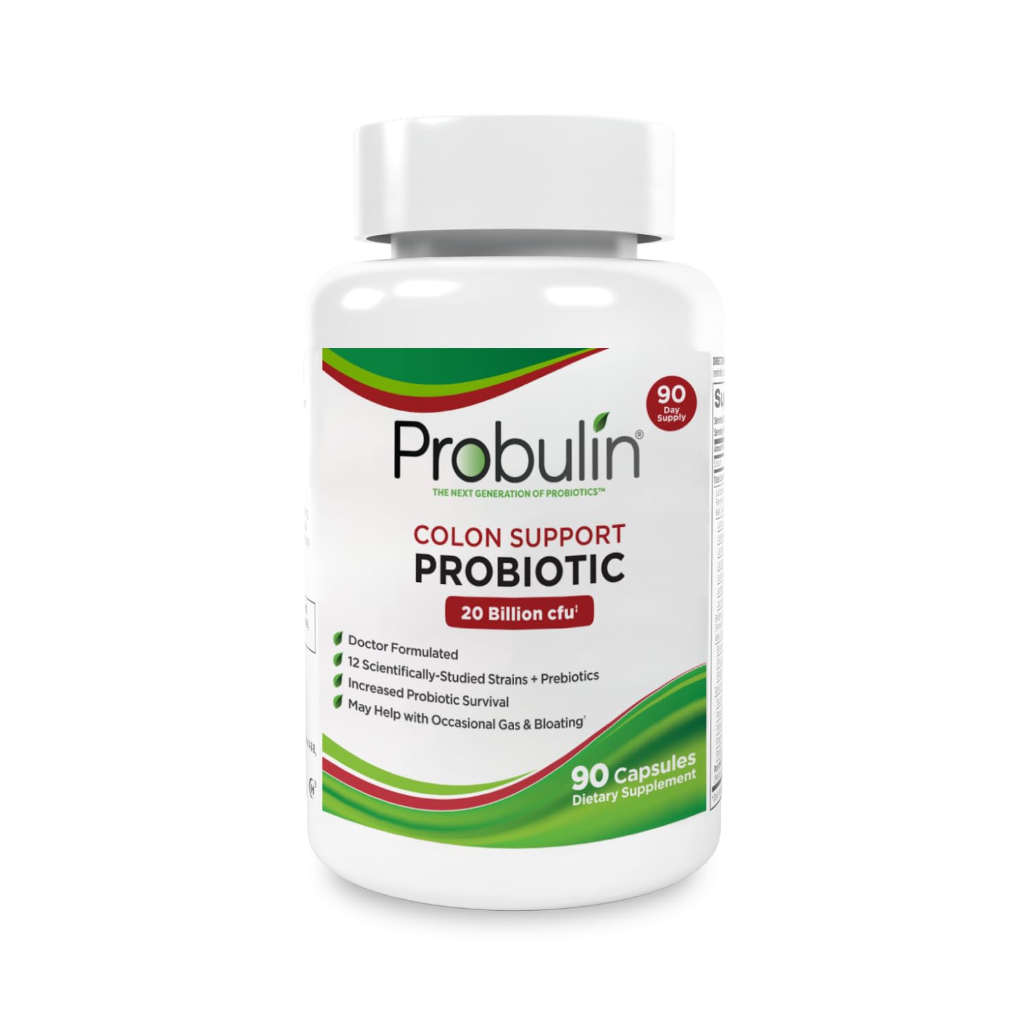 Probulin Colon Support packaging close-up emphasizes clean design and easy daily probiotic routine