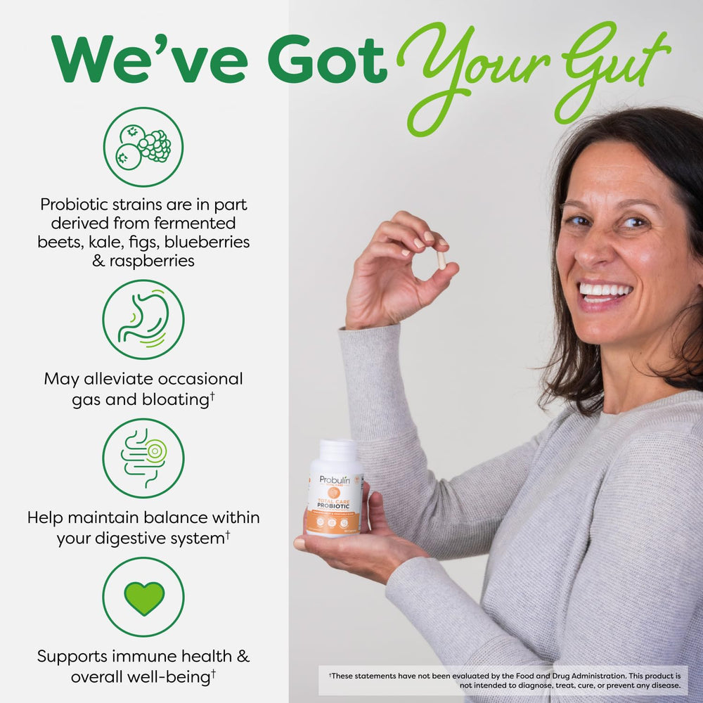 Probulin Total Care digestive health boost shown as part of a daily wellness routine