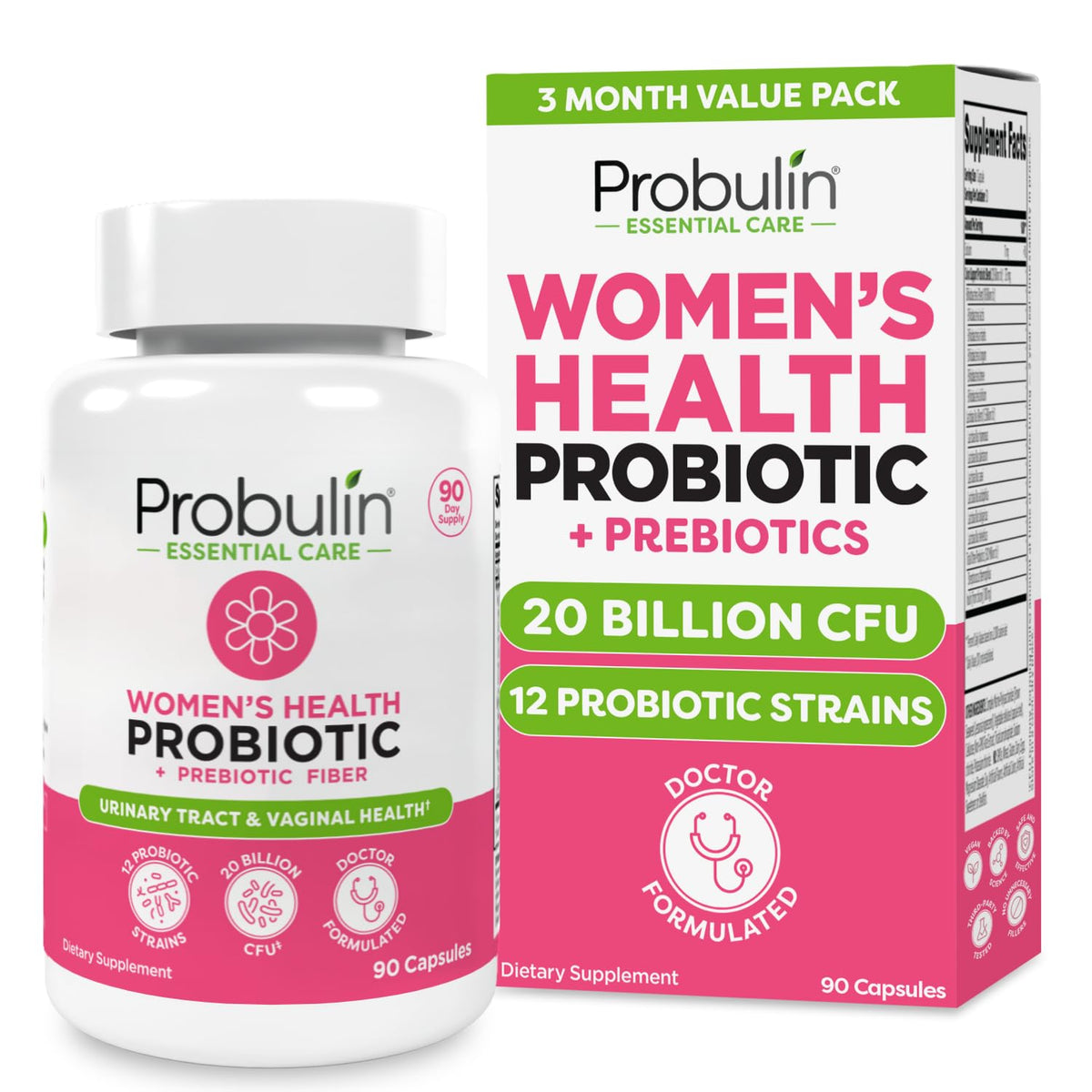 Probulin Womens Probiotic bottle front highlights 20B CFU for daily balance