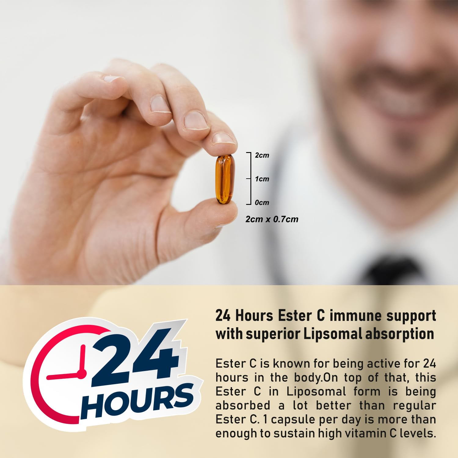 Procapsin Liposomal Ester capsules close-up emphasizing gentle, stomach-friendly formula