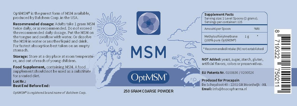 Procapsin OptiMSM label closeup showing clean ingredients