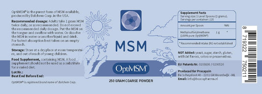 Procapsin OptiMSM label closeup showing clean ingredients