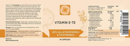 Procapsin ingredients panel displays all eight tocopherols and tocotrienols in a premium vitamin E blend.