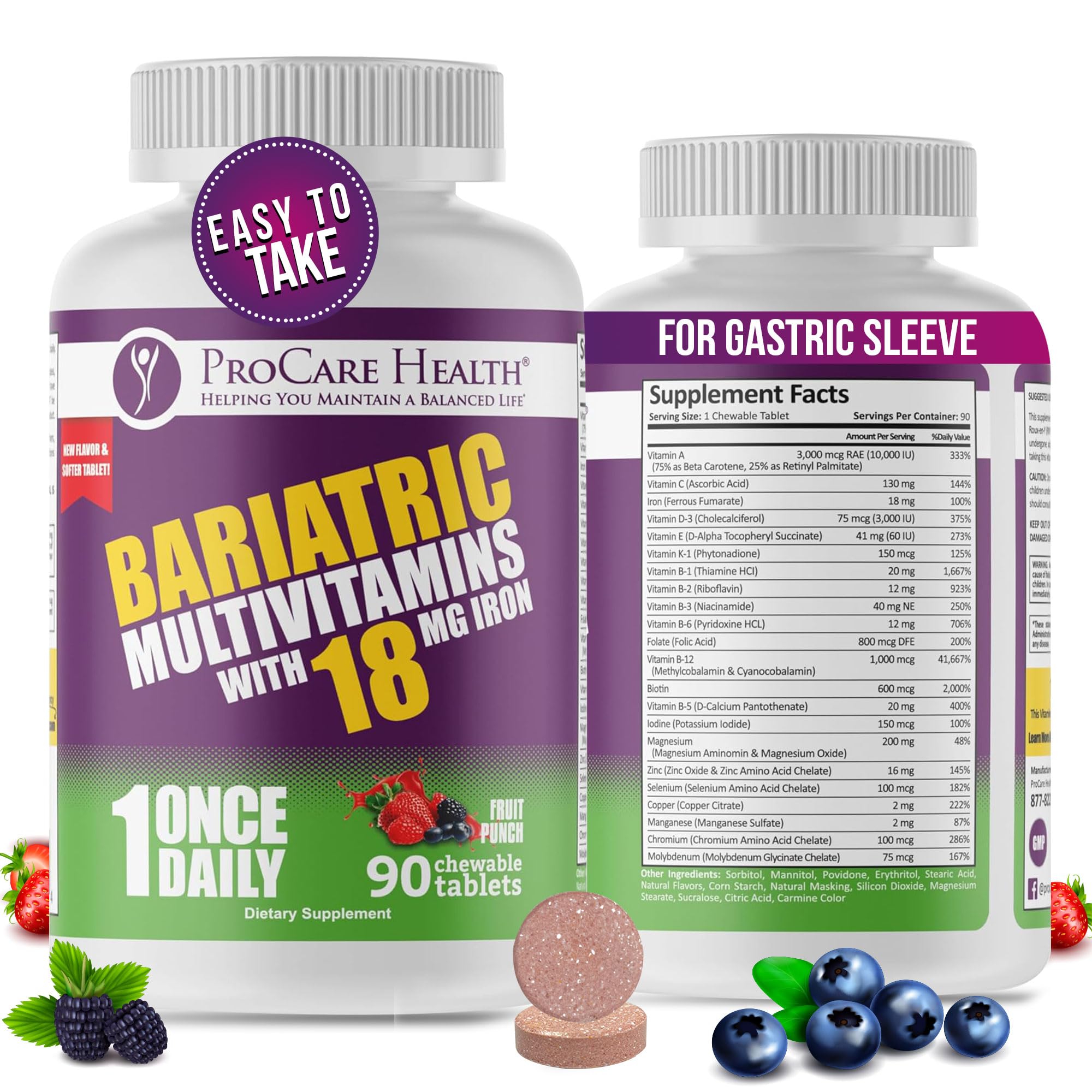 ProCare Health bariatric chewable fruit punch tablet for daily nutrient support