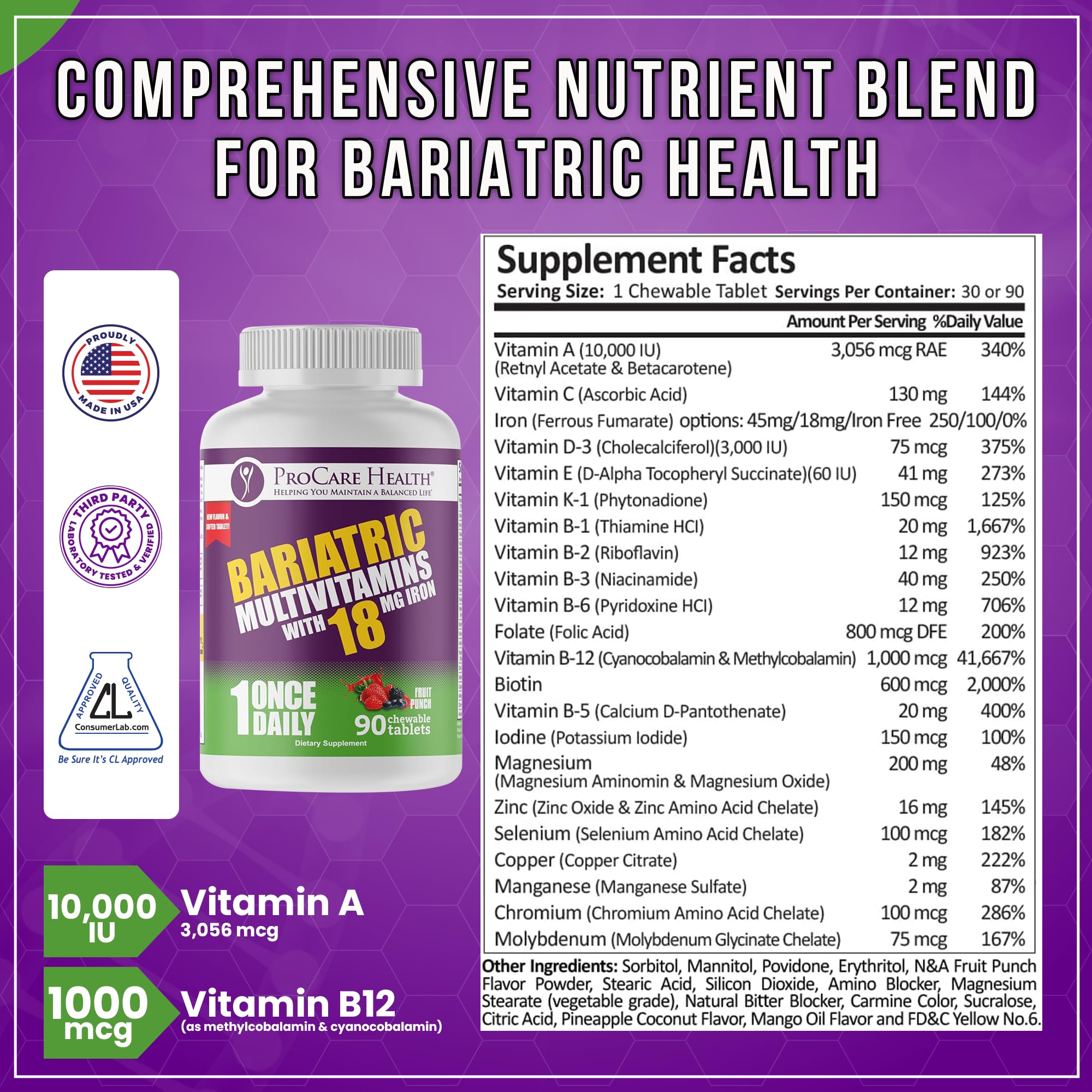 ProCare Health bariatric chewable iron 18 mg tablet supports iron intake