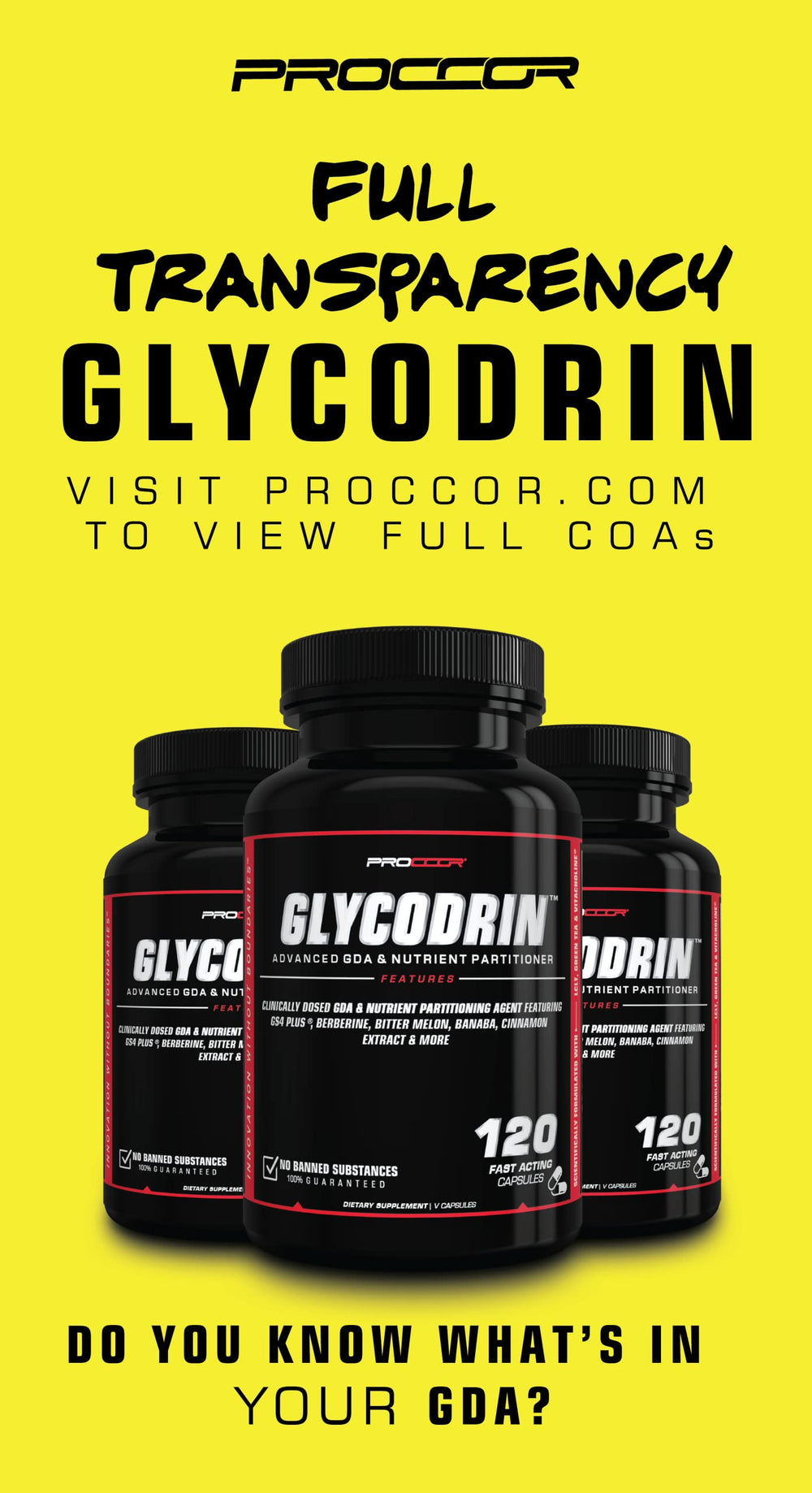 PROCCOR Glycodrin capsules close-up with quality packaging