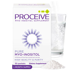 Proceive Myo-Inositol tub with lid off, highlighting the high-strength powder for daily use.