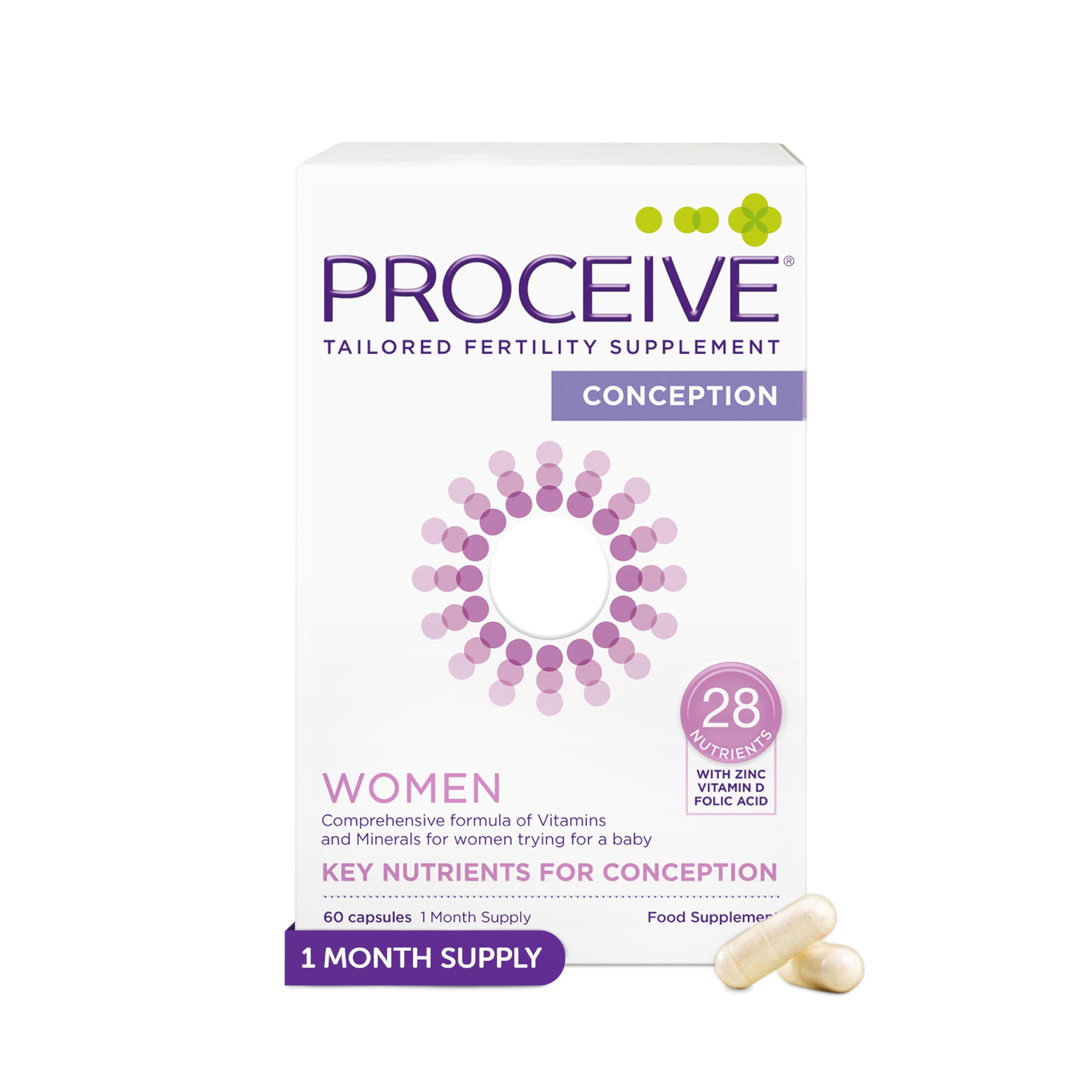 Proceive Tailored Fertility bottle on kitchen counter supports daily preconception nutrition.
