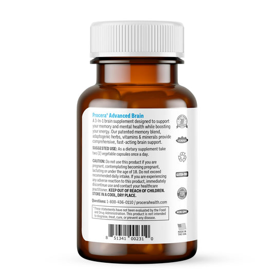 Procera Advanced Brain bottle pour scene highlighting easy capsule intake and focus