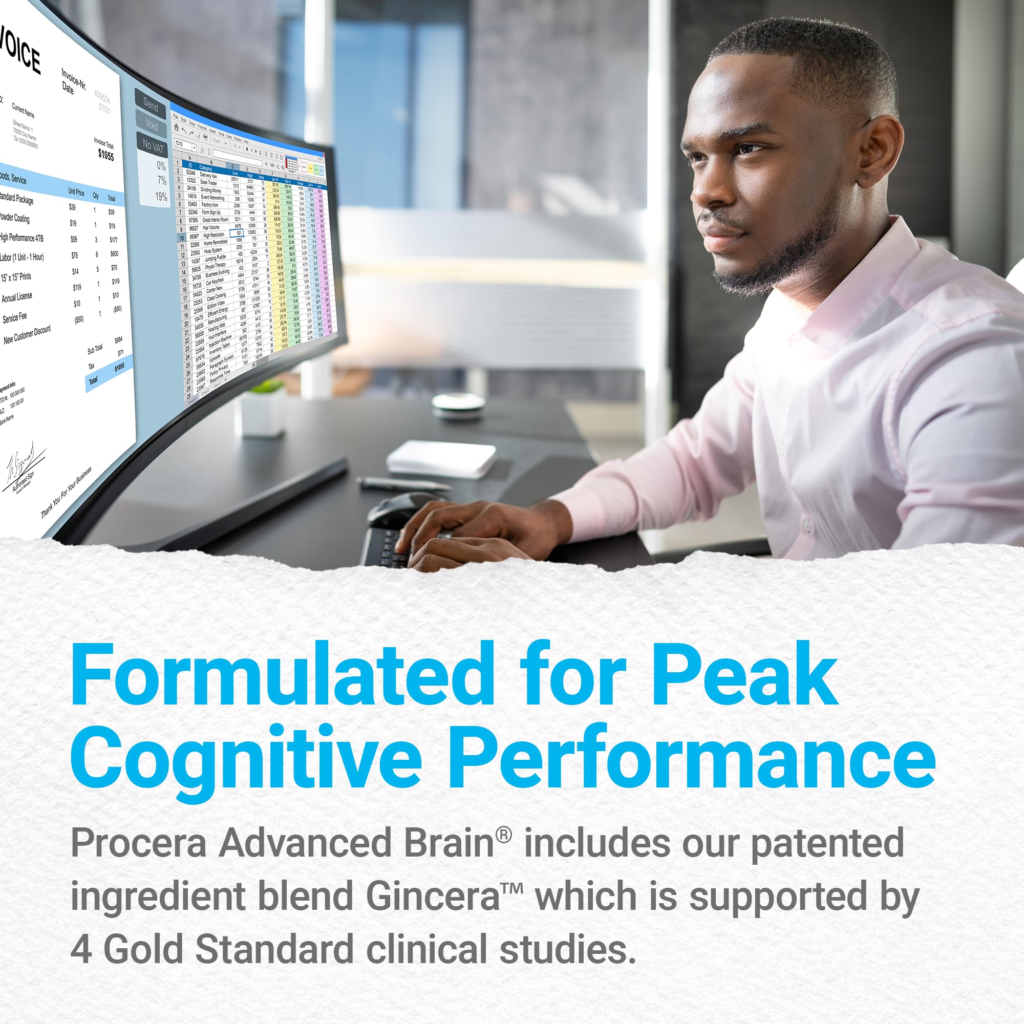 Focused work session with Procera Advanced Brain illustrating energy for attention-demanding tasks.