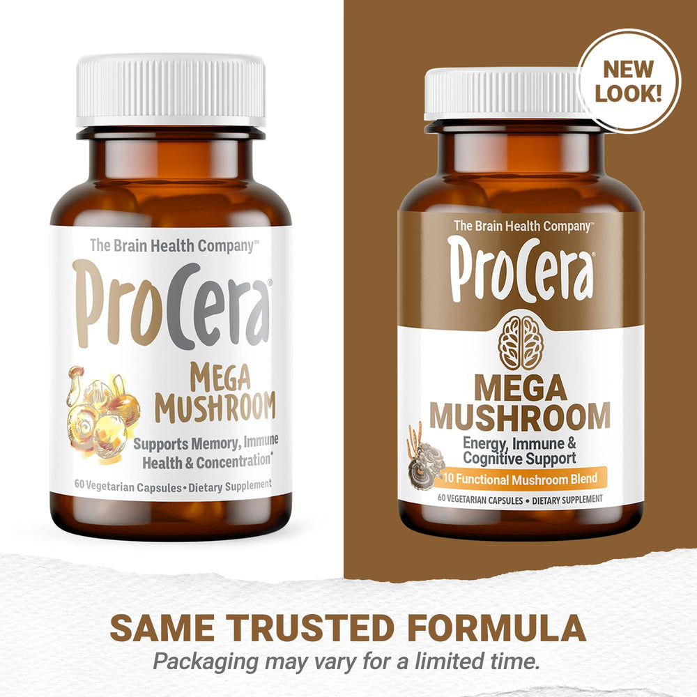 Procera Mega Mushroom closeup capsules invites convenient supplementation routine.