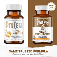 Procera Mega Mushroom closeup capsules invites convenient supplementation routine.