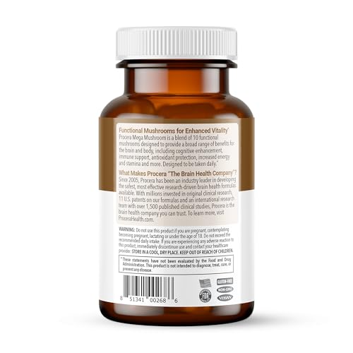 Procera Mega Mushroom energy boost bottle suggests natural daytime stamina without jitters.