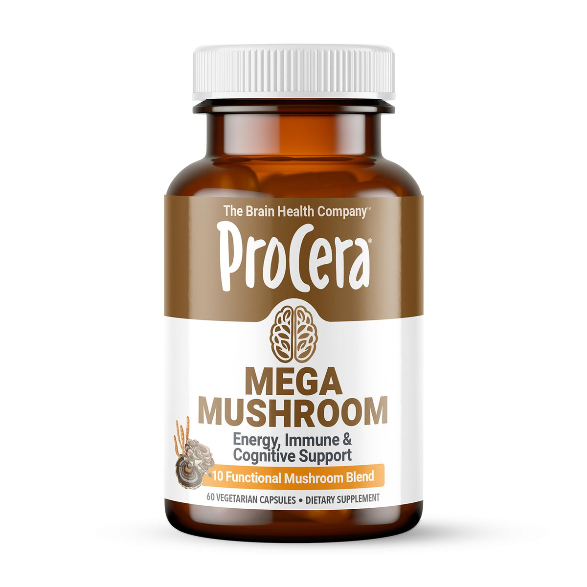 Procera Mega Mushroom memory boost bottle promotes focus and mental clarity for daily tasks.