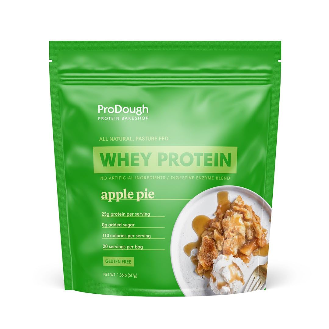 ProDough Gourmet Apple Pie tub displaying premium protein and flavor