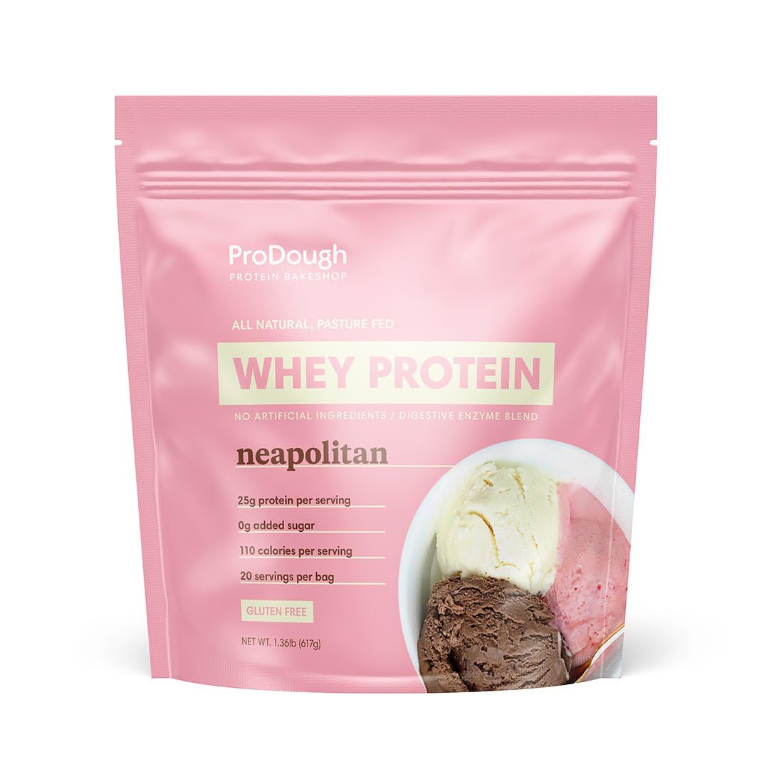 ProDough Gourmet Whey Isolate bag shows premium protein for daily shakes