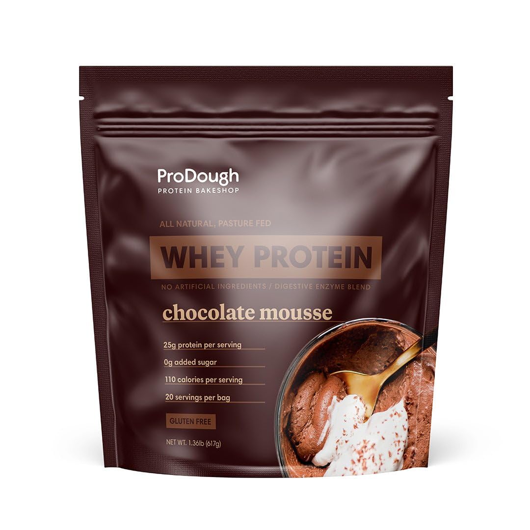 ProDough Gourmet Whey Isolate bottle shown for post-workout digestion and flavor