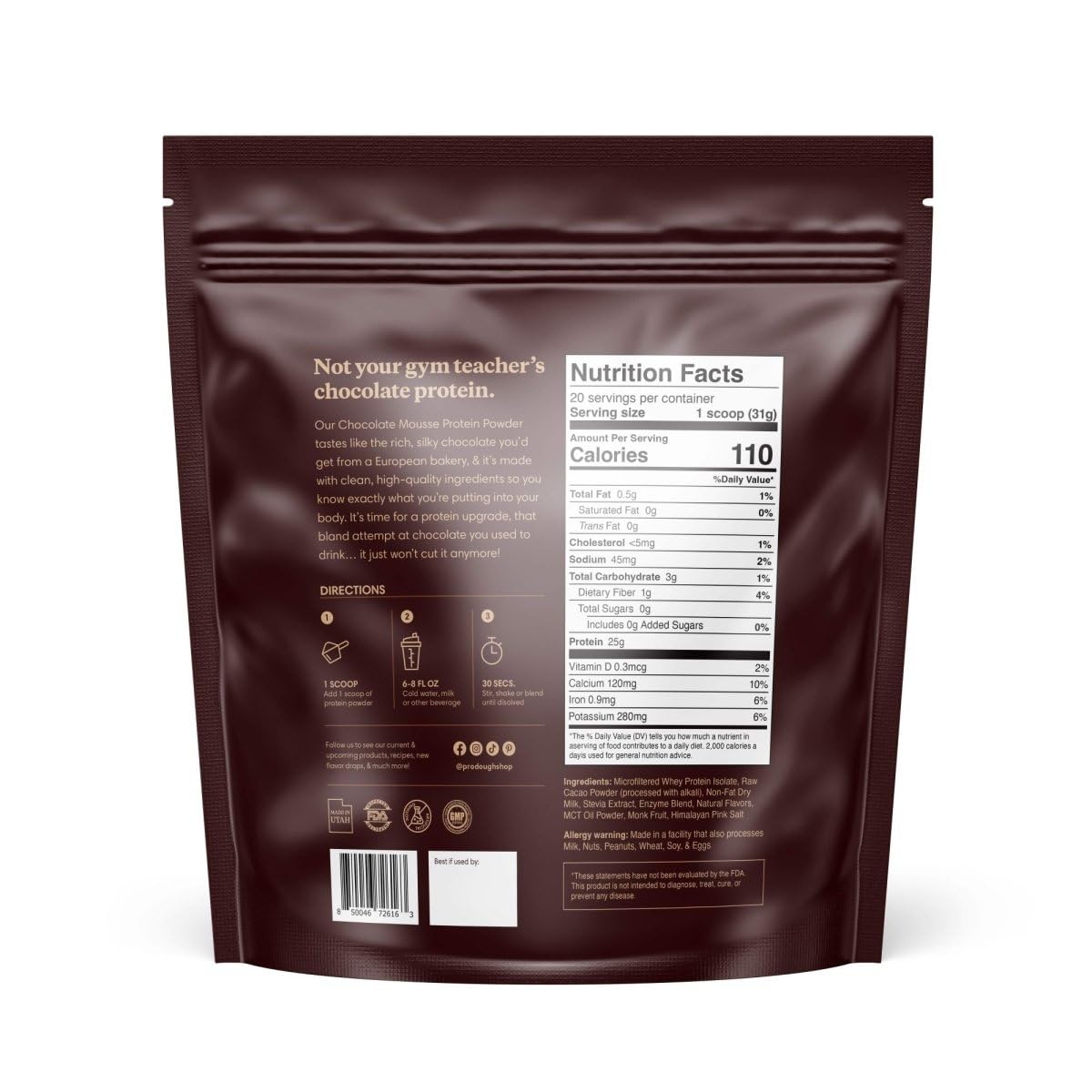 ProDough Gourmet Whey Isolate powder tub ready to blend smooth shakes