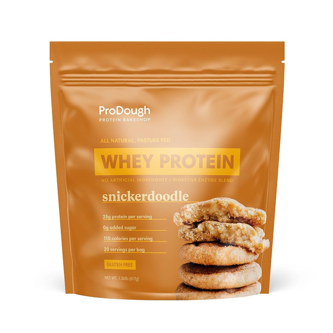 ProDough Gourmet Whey Isolate Snickerdoodle jar for daily shakes
